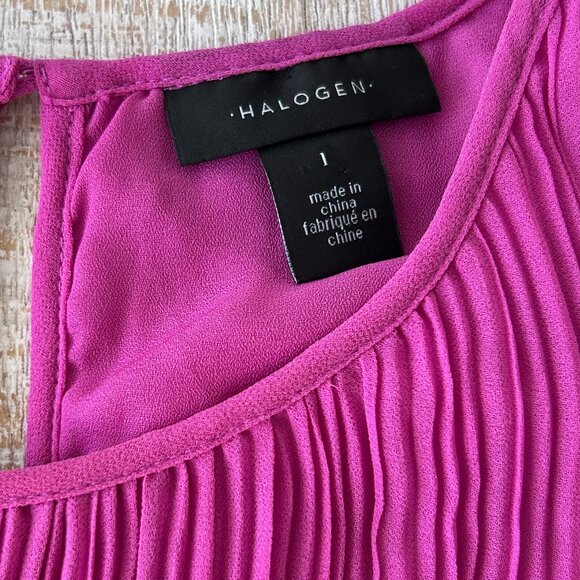 Halogen Magenta/Pink pleated chiffon sleeveless round neck Blouse/Top Large NWT - Picture 3 of 9